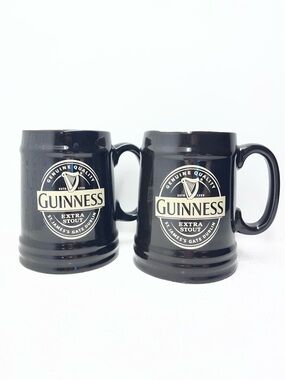 Set of 2 Guinness Extra Stout Tankard Black Ceramic Beer Stein Mug Coffee